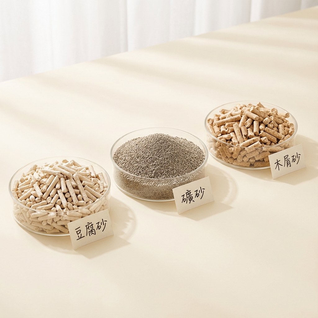 三種常見貓砂材質比較：豆腐砂、礦砂、木屑砂
