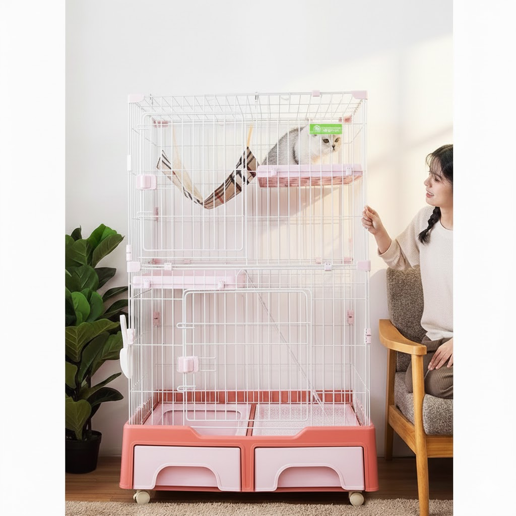 胖大喵豪華閣樓式大型貓籠 - 一站式解決吃喝拉撒睡
